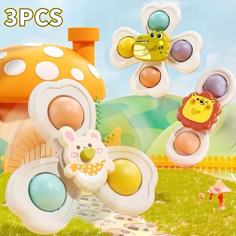 لعبة دوارة برسومات كرتونية للأطفال، مزودة بأكواب شفط، لاصقه فالأسطح  Children's Cartoon Suction Cup Spinning Toy Bath Water Play | 