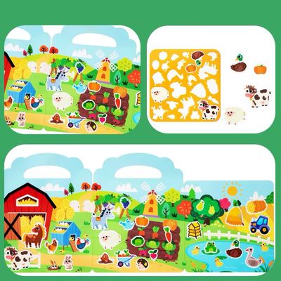 كتيب أطفال بملصقات قابلة لإعادة الأستخدام بشكل متكرر | Children's book with reusable stickers |farm( (المزرعة)  لعبة سفر travel toy