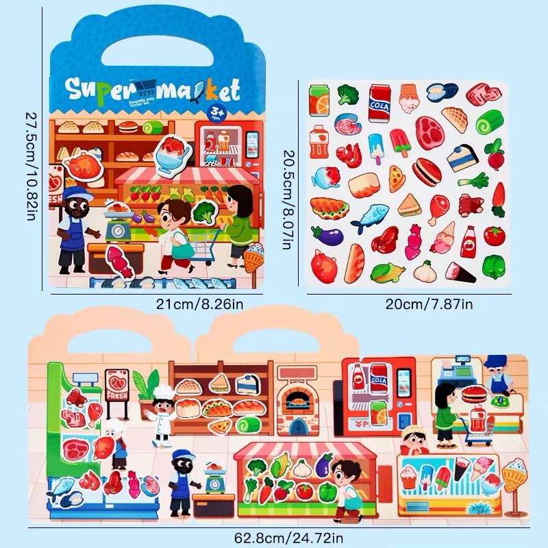 كتيب أطفال بملصقات قابلة لإعادة الأستخدام بشكل متكرر | Children's book with reusable stickers ( (المتجر)  لعبة سفر travel toy