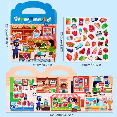 كتيب أطفال بملصقات قابلة لإعادة الأستخدام بشكل متكرر | Children's book with reusable stickers ( (المتجر)  لعبة سفر travel toy