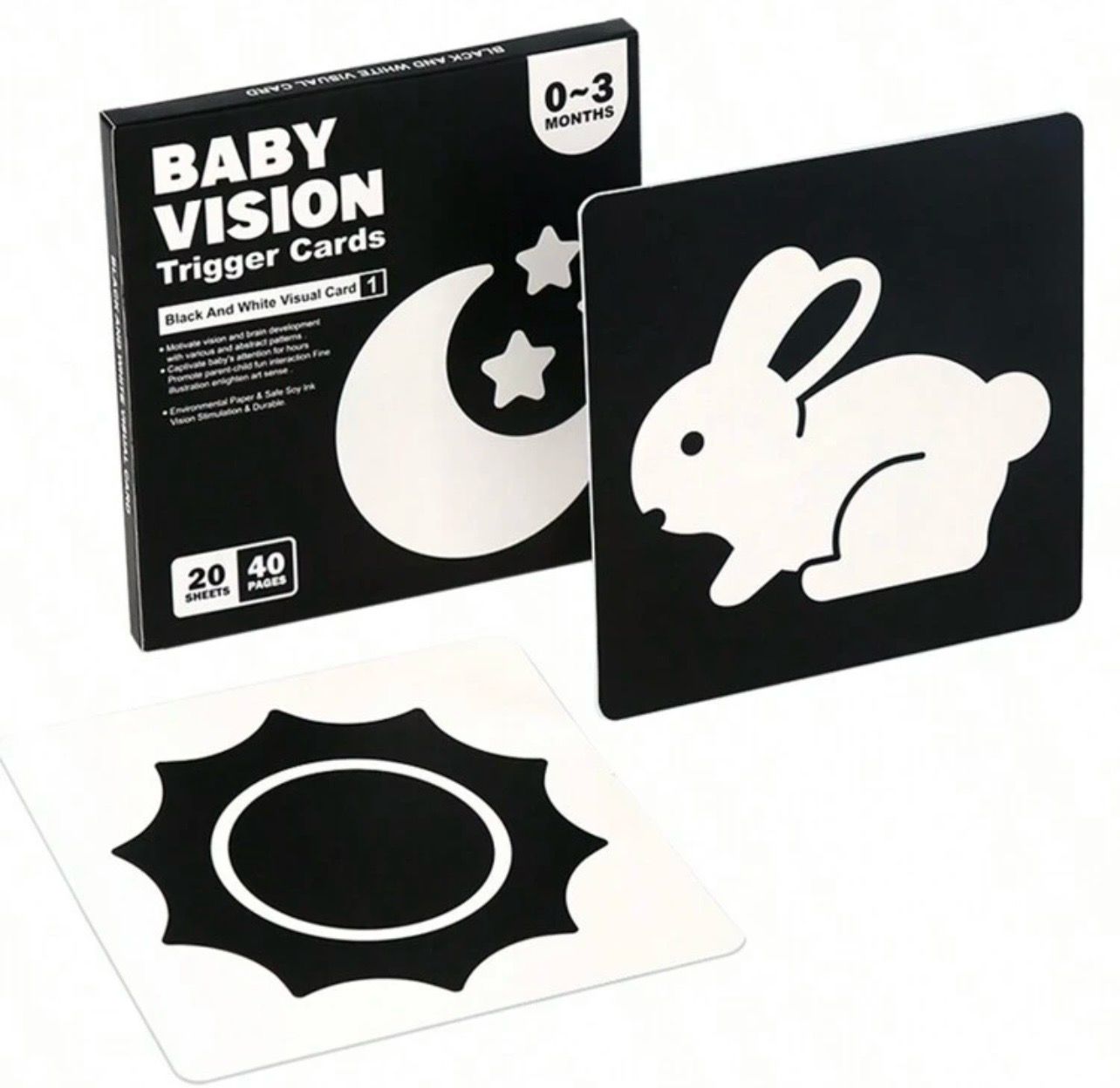 Black And White Visual Training Cards For Infants 0-3 Months بطاقات تدريب بصري بالأبيض والأسود للأطفال الرضع من عمر 0-3 أشهر| Black And White Visual Training Cards For Infants 0-3 Months بطاقات تدريب بصري بالأبيض والأسود للأطفال الرضع من عمر 0-3 أشهر|