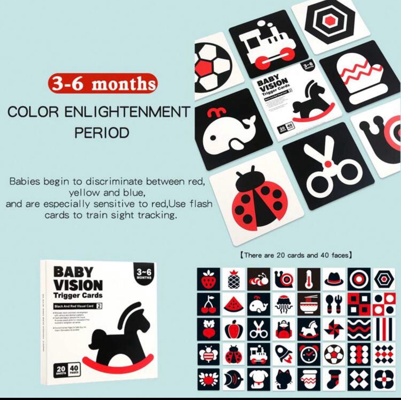 Black And White Visual Training Cards For Infants ٣-٦ Months بطاقات تدريب بصري بالأبيض والأسود للأطفال الرضع من عمر3-6 أشهر| Black And White Visual Training Cards For Infants ٣-٦ Months بطاقات تدريب بصري بالأبيض والأسود للأطفال الرضع من عمر3-6 أشهر|