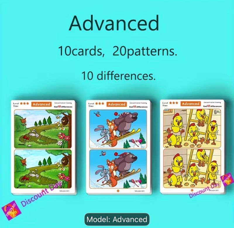 بطاقة تعليمية قابلة للمسح لتدريب الانتباه مستوى متقدم | Erasable Attention Training Flash Card Find Different Early Education Toys advance level بطاقة تعليمية قابلة للمسح لتدريب الانتباه مستوى متقدم | Erasable Attention Training Flash Card Find Different Early Education Toys advance level