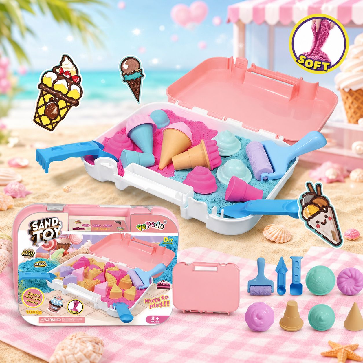 صندوق الرمل السحري ( المثلجات) | Magic sand sensory bins ice cream 