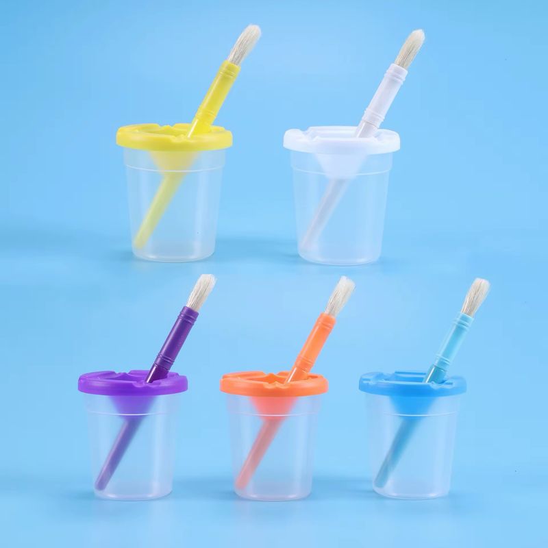 مجموعة من 5 أكواب مانعة للأنسكاب مع فرش | 5 Pcs No-Spill Paint Cups and Brush Set مجموعة من 5 أكواب مانعة للأنسكاب مع فرش | 5 Pcs No-Spill Paint Cups and Brush Set