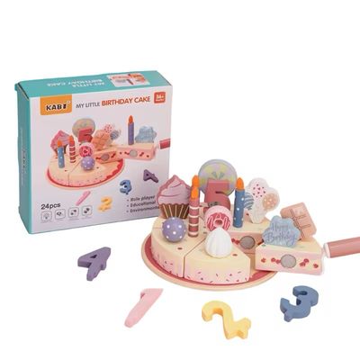 لعبة كعكة عيد الميلاد الخشبية | Wooden Birthday Cake Pretend Play Set لعبة كعكة عيد الميلاد الخشبية | Wooden Birthday Cake Pretend Play Set