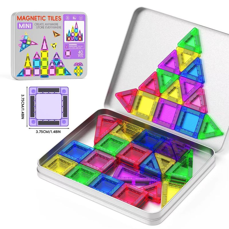 قطع مغناطيسية صغيرة (علبة معدنية ) 60 pcs |  with iron box mini magnetics tiles  travel size 
