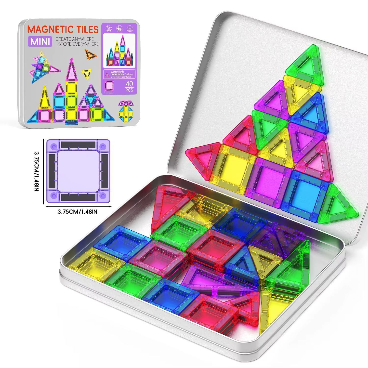 قطع مغناطيسية صغيرة (علبة معدنية ) 60 pcs |  with iron box mini magnetics tiles  