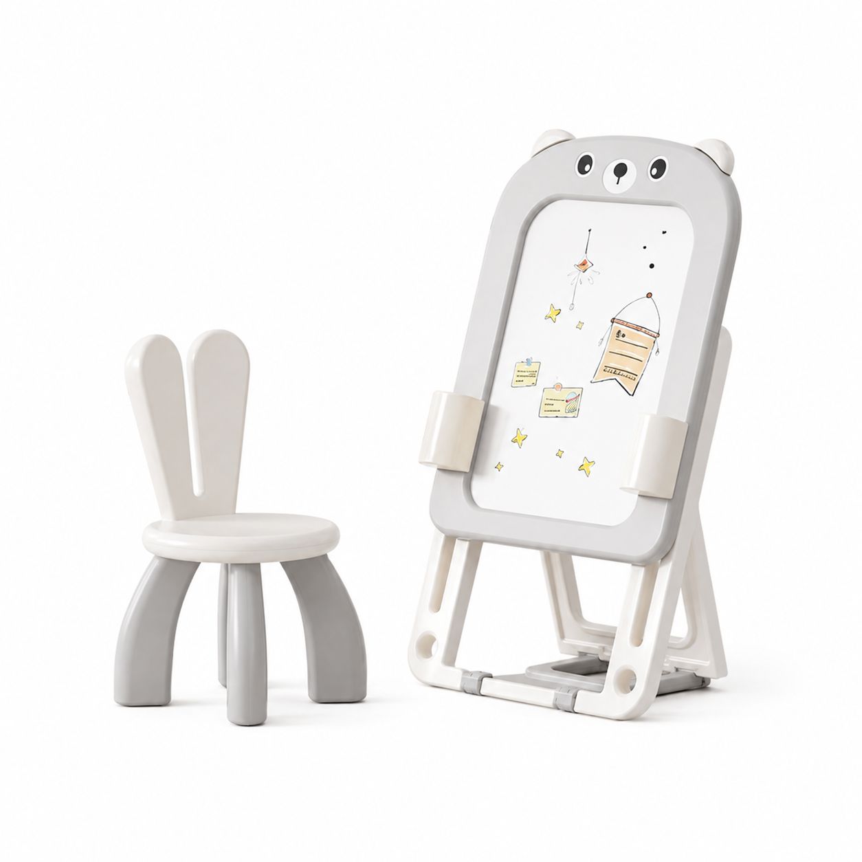 سبورة بيضاء ممغنطة مع كرسي قابلة للطي| white magnetic board foldable with chair color: grey سبورة بيضاء ممغنطة مع كرسي قابلة للطي| white magnetic board foldable with chair color: grey