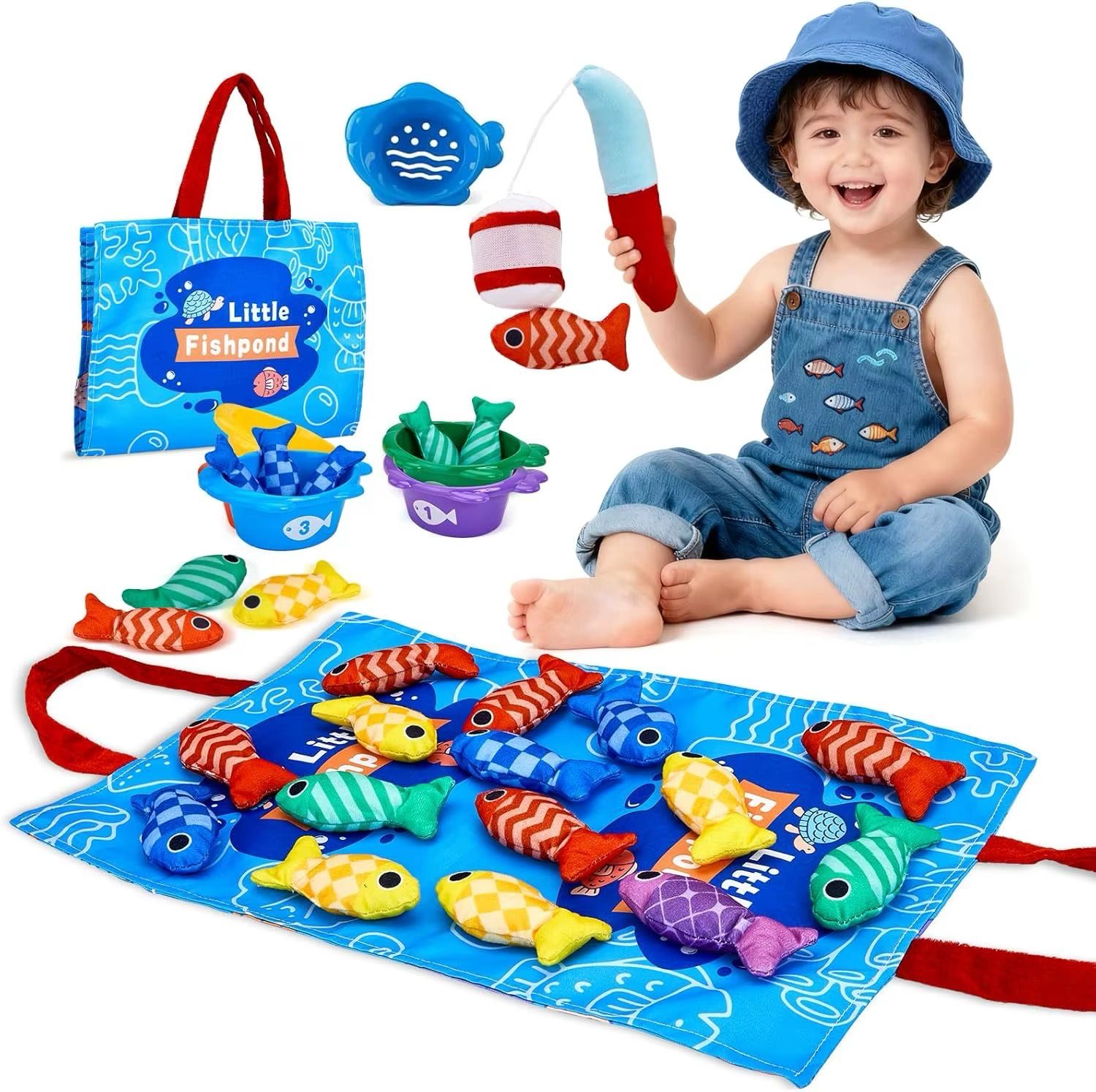 : لعبة صيد الأسماك القماشية للأطفال مع صنارة وأكواب فرز وتعليم الأرقام والألوان| 22-Piece Fabric Fishing Game for Kids Fishing Set with Sorting Cups, Number Counting & Color Learning : لعبة صيد الأسماك القماشية للأطفال مع صنارة وأكواب فرز وتعليم الأرقام والألوان| 22-Piece Fabric Fishing Game for Kids Fishing Set with Sorting Cups, Number Counting & Color Learning
