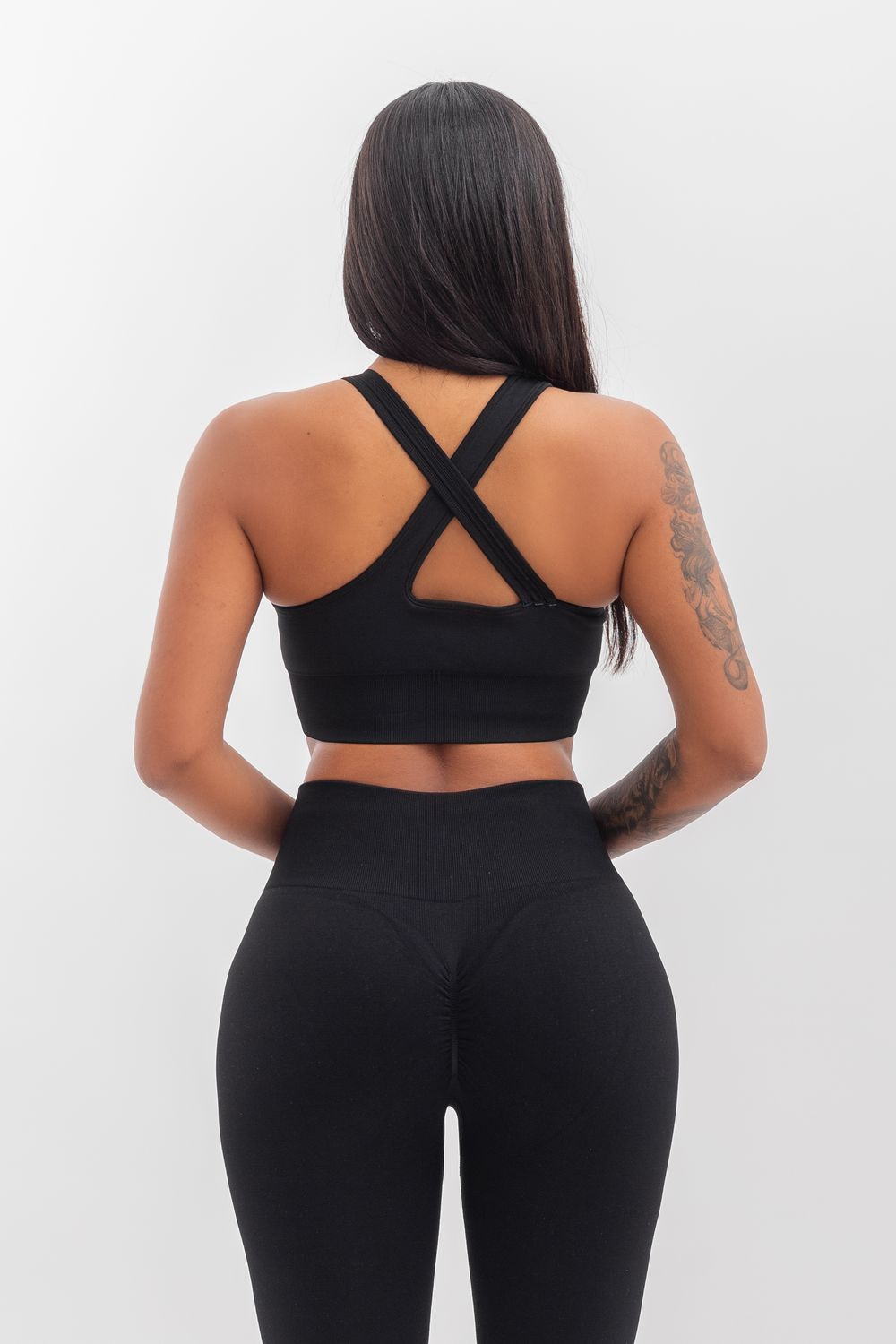 Empire glamour set leggings mid-rise waistband &amp; sports bra supportive cross-back straps