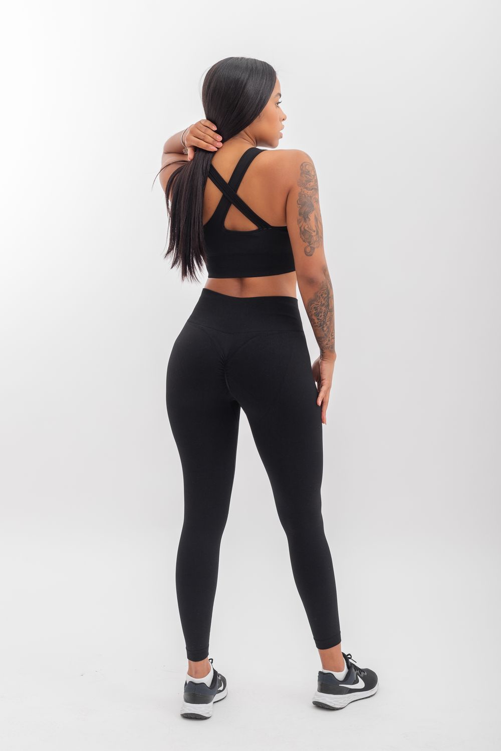 Empire glamour set leggings mid-rise waistband &amp; sports bra supportive cross-back straps