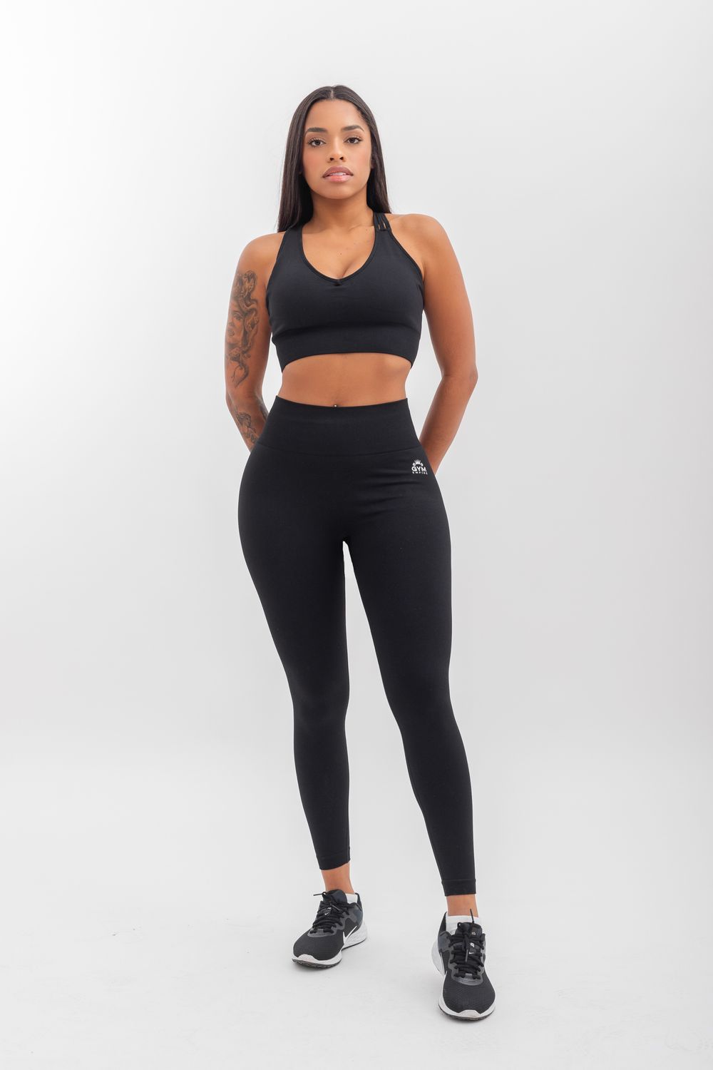 Empire glamour set leggings mid-rise waistband &amp; sports bra supportive cross-back straps