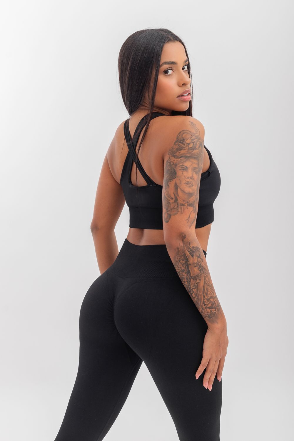 Empire glamour set leggings mid-rise waistband &amp; sports bra supportive cross-back straps