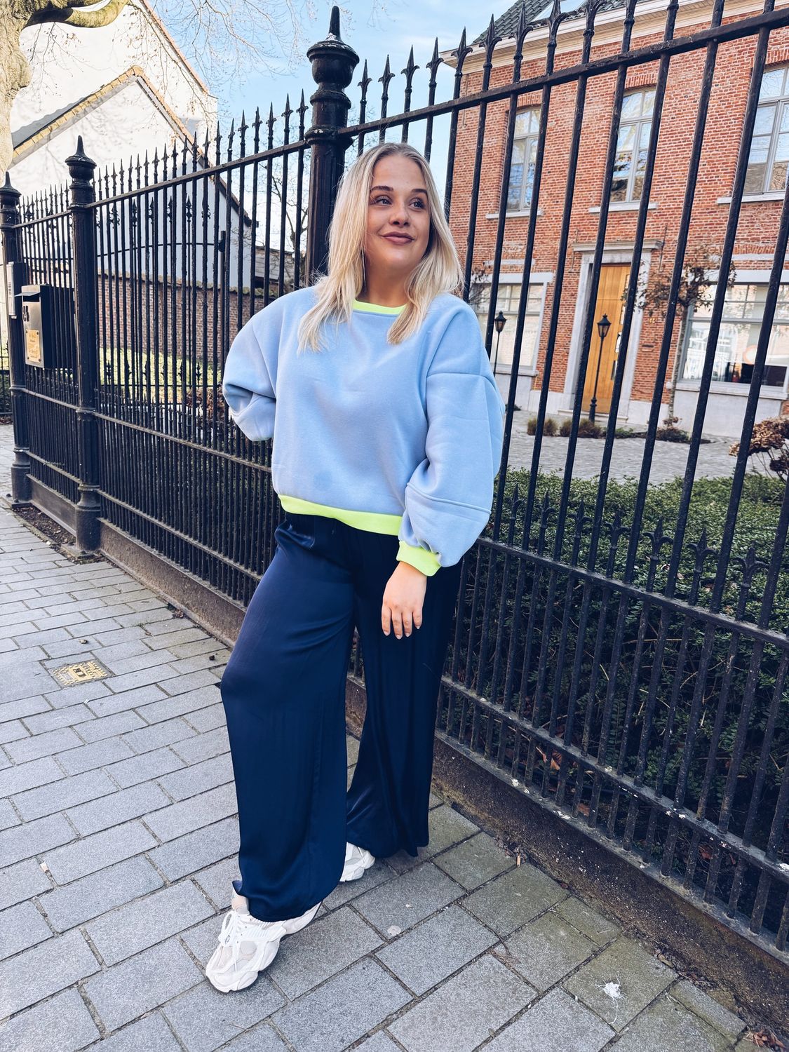 Pauline Sweater Babyblauw/Lime