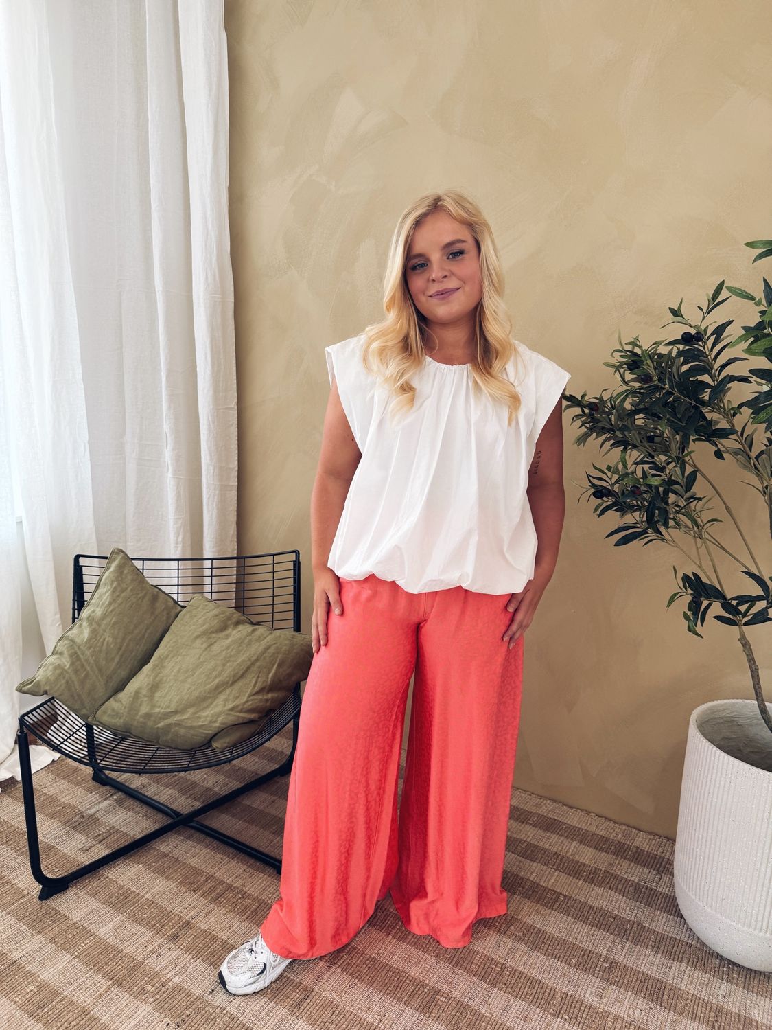 Anna Leopard Pantalon Koraal