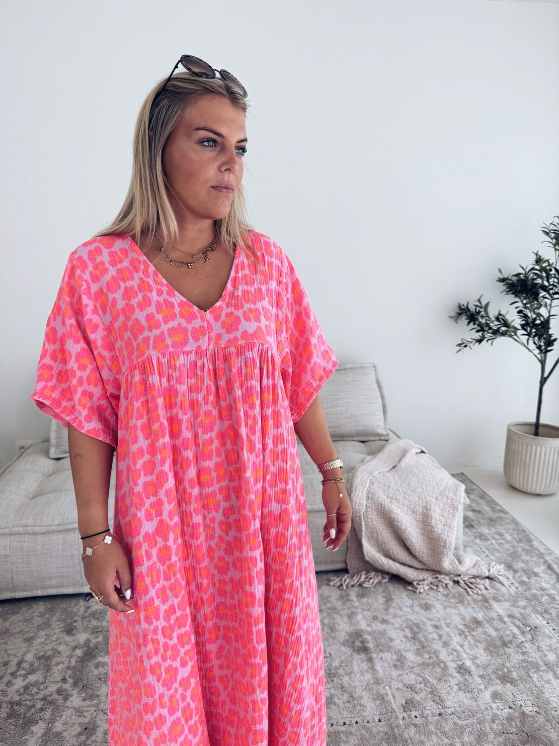 Céleste Jurk Leopard Fuchsia (met lange mouw!)