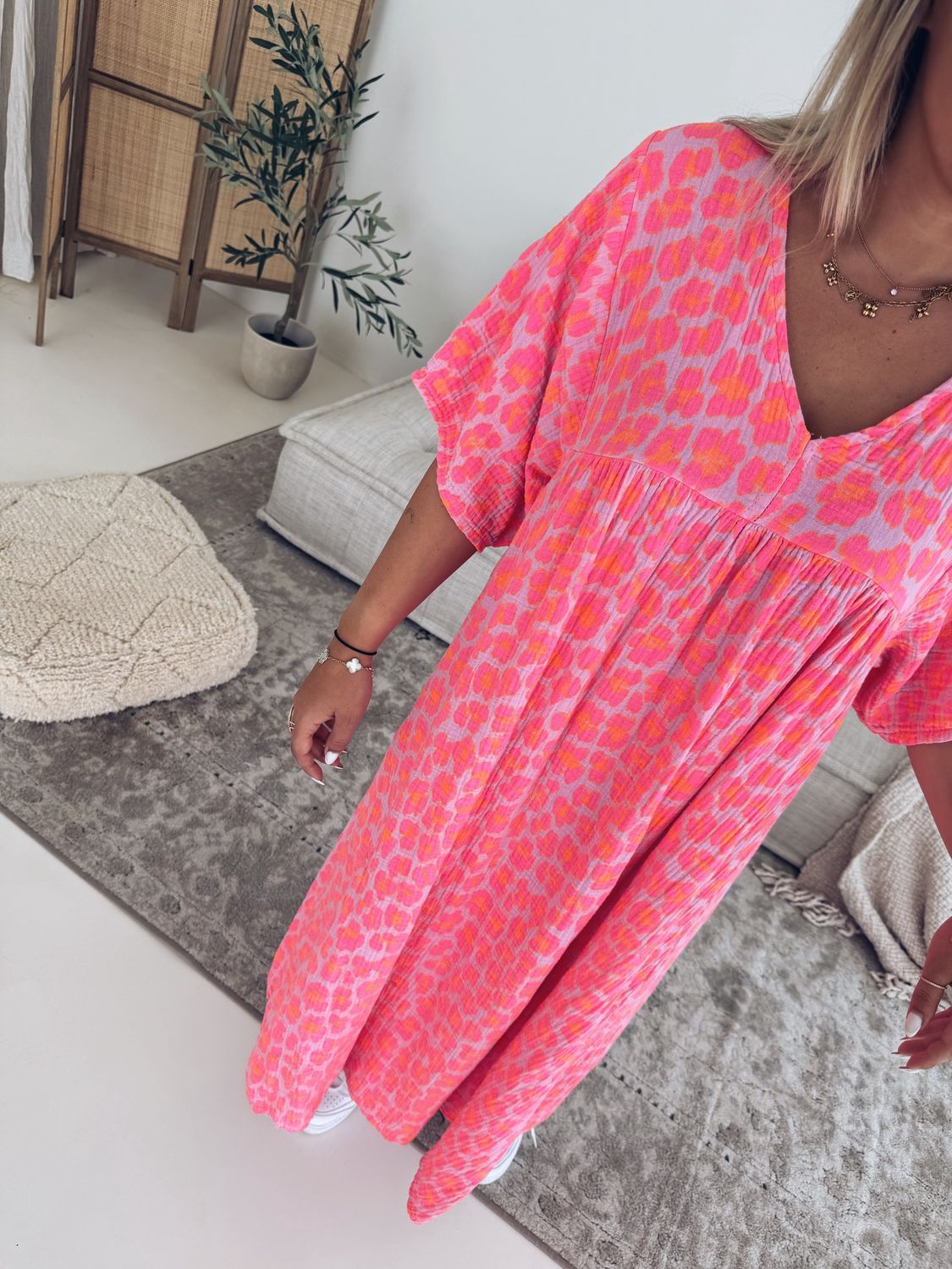 Céleste Jurk Leopard Fuchsia (met lange mouw!)
