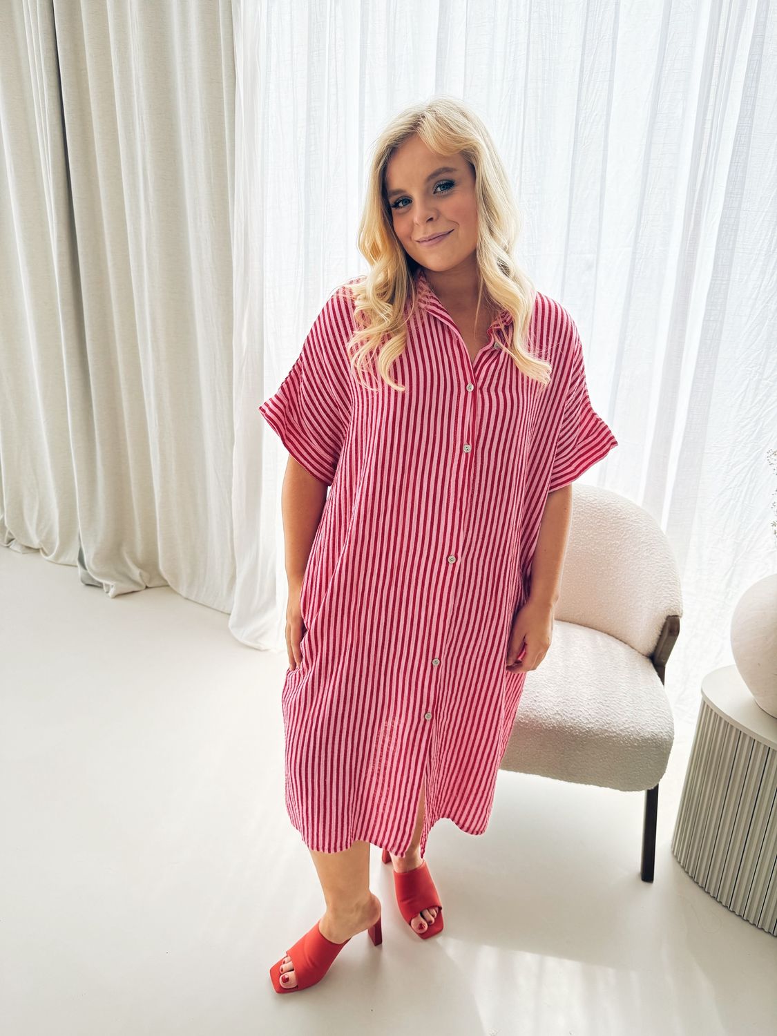Marit Jurk Striped Fuchsia/Rood