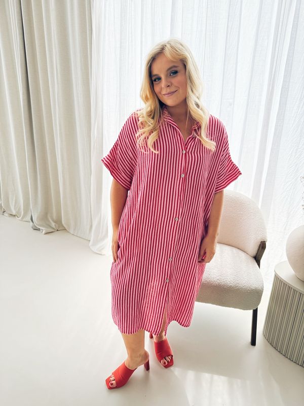 Marit Jurk Striped Fuchsia/Rood