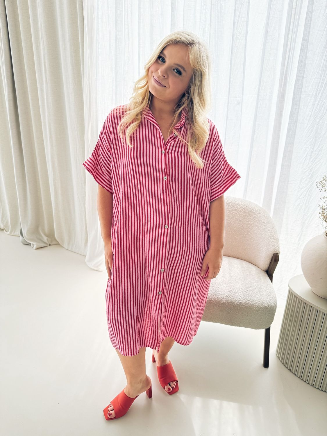 Marit Jurk Striped Fuchsia/Rood