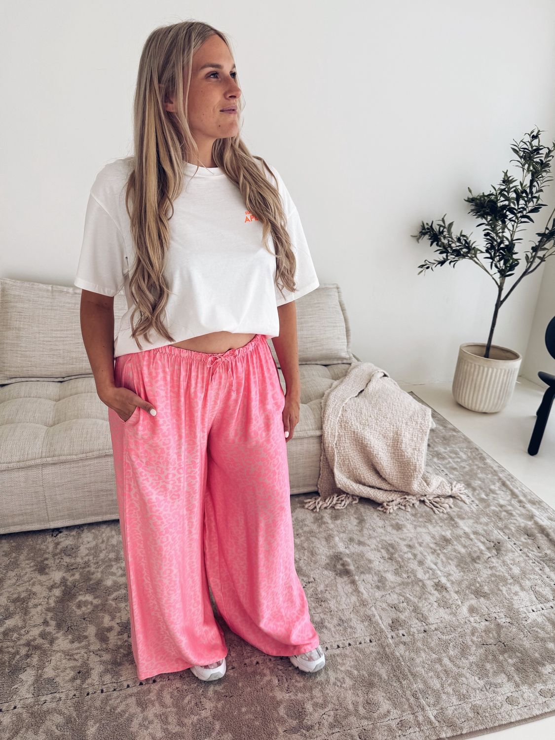 Jeanne Leopard Pantalon Fuchsia Fluo