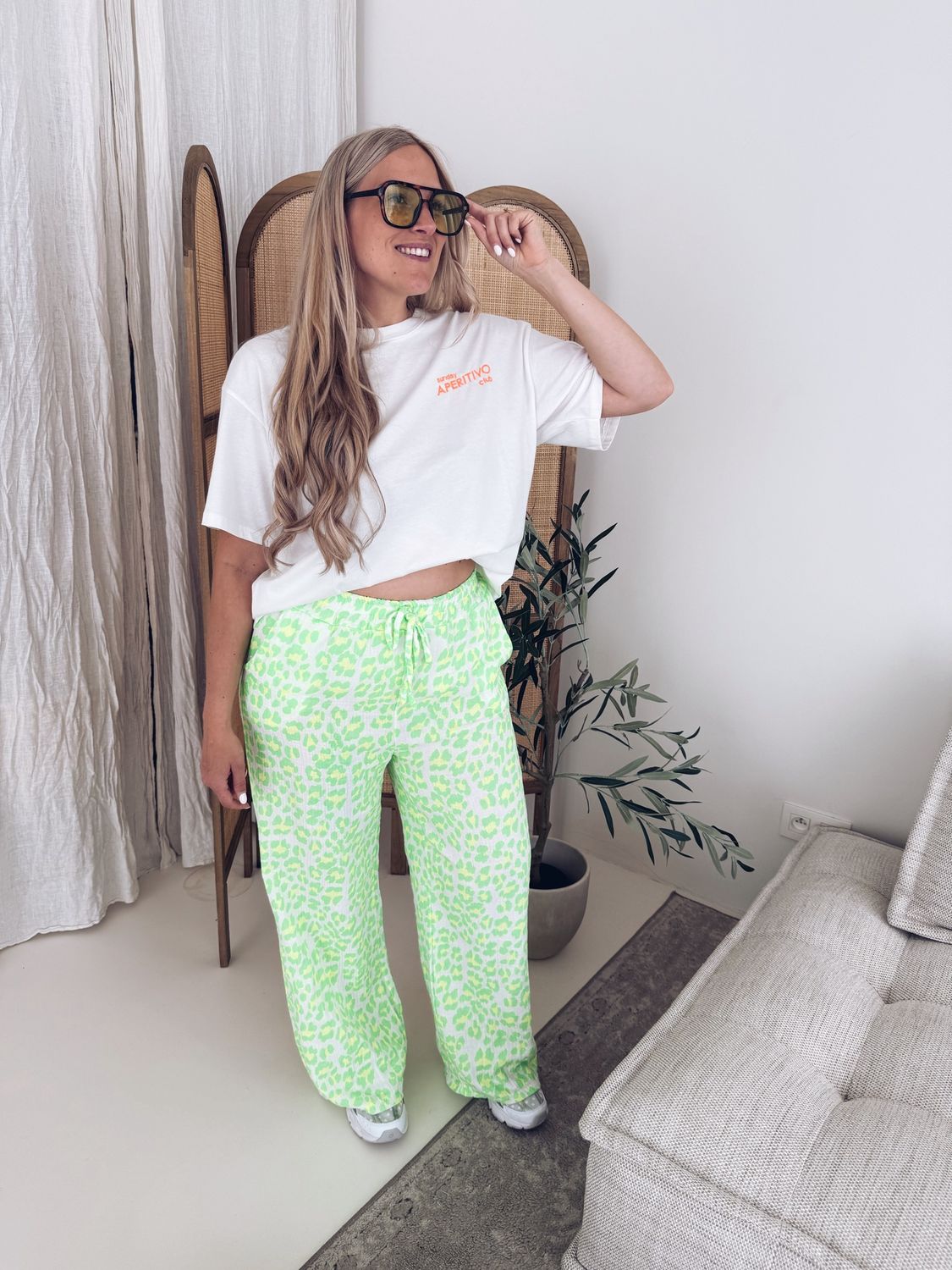 Mirella Leo Pantalon Groen/Geel