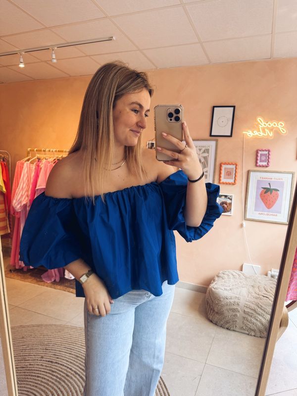 Beque Off-Shoulder Top Kobaltblauw