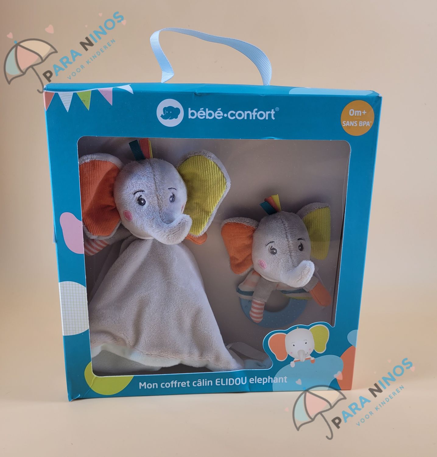 Olifanten knuffeldoek en rammelaar kraamcadeau