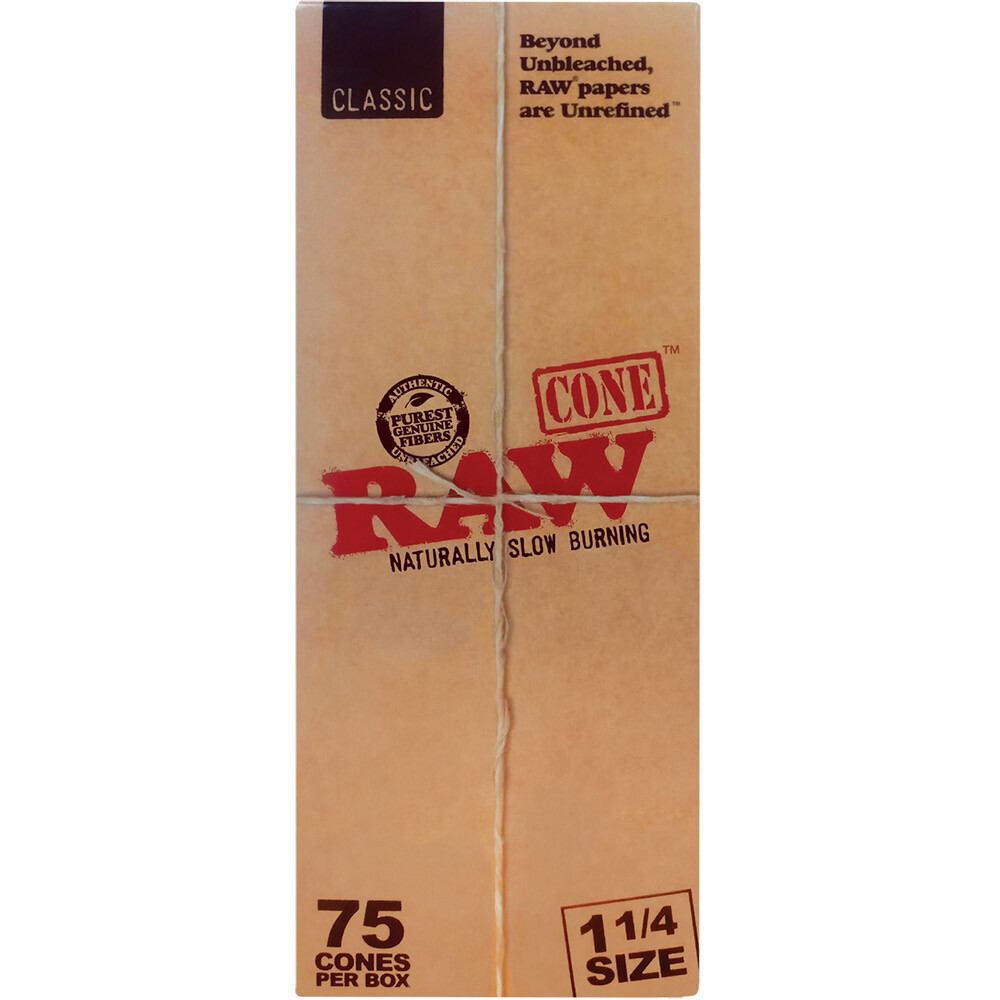 RAW 75 Pack Pre-Rolled Cones, Material: Classic, Size: 1 1/4