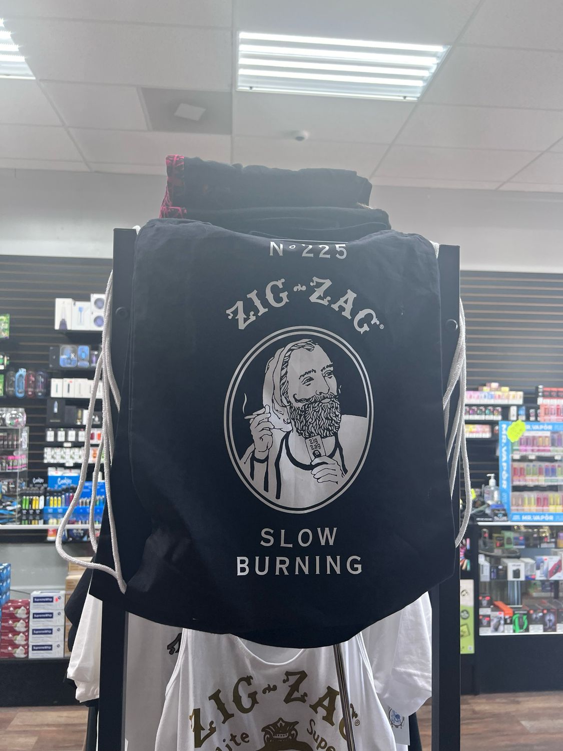Zig-Zag Black Drawstring Bag
