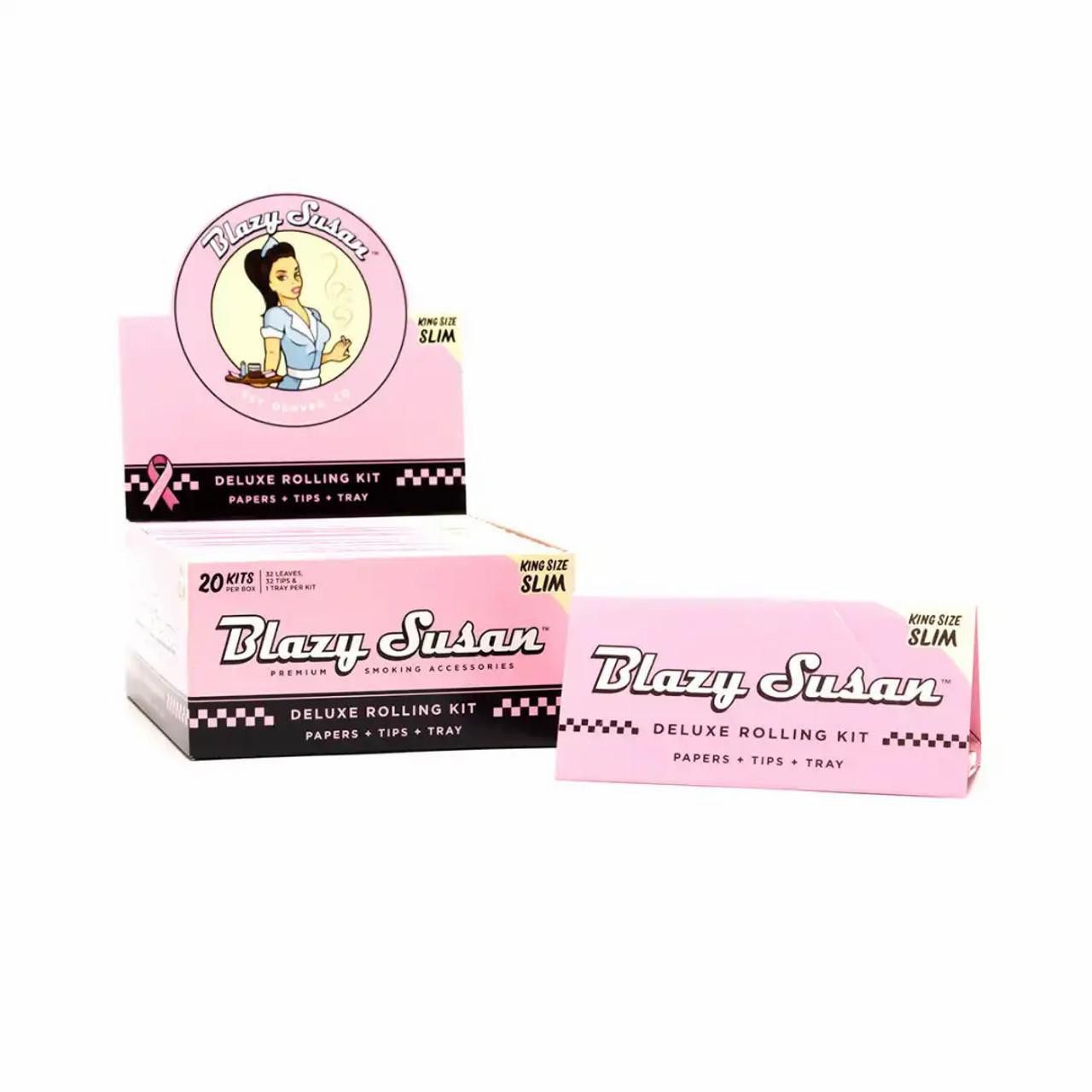 Blazy Susan Deluxe Rolling Paper's with Tips &amp; Tray, Size: King Size Slim, Colour: Pink