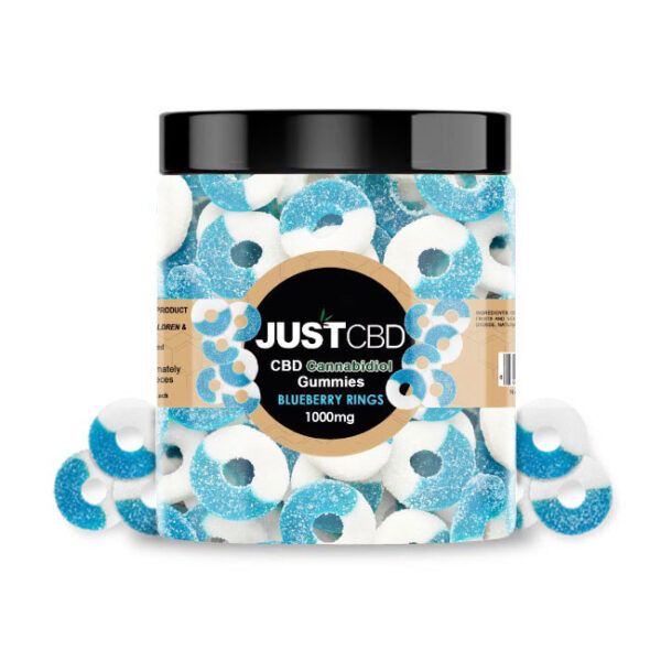 Just CBD Infused Gummies, Flavor: Blue Raspberry Rings, MG: 1000mg