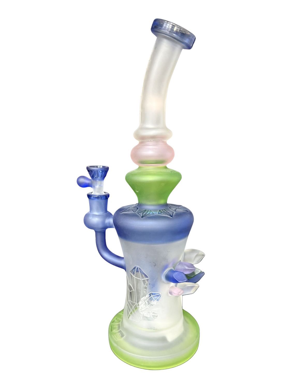 Tataoo 12" Pink &amp; Green Frosted Crystals Waterpipe