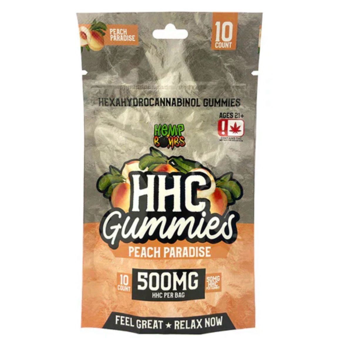 Hemp Bombs HHC Gummies, Flavor: Peach Paradise, Size: 10 Count