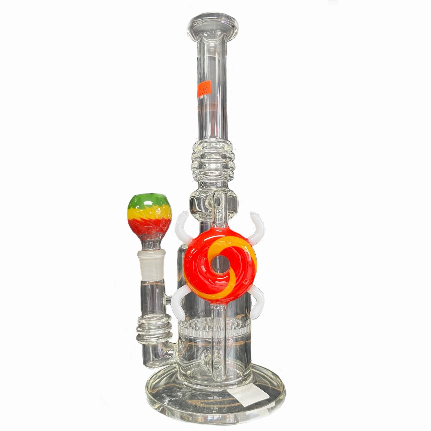 Clear w/ Red &amp; Orange Donut Waterpipe