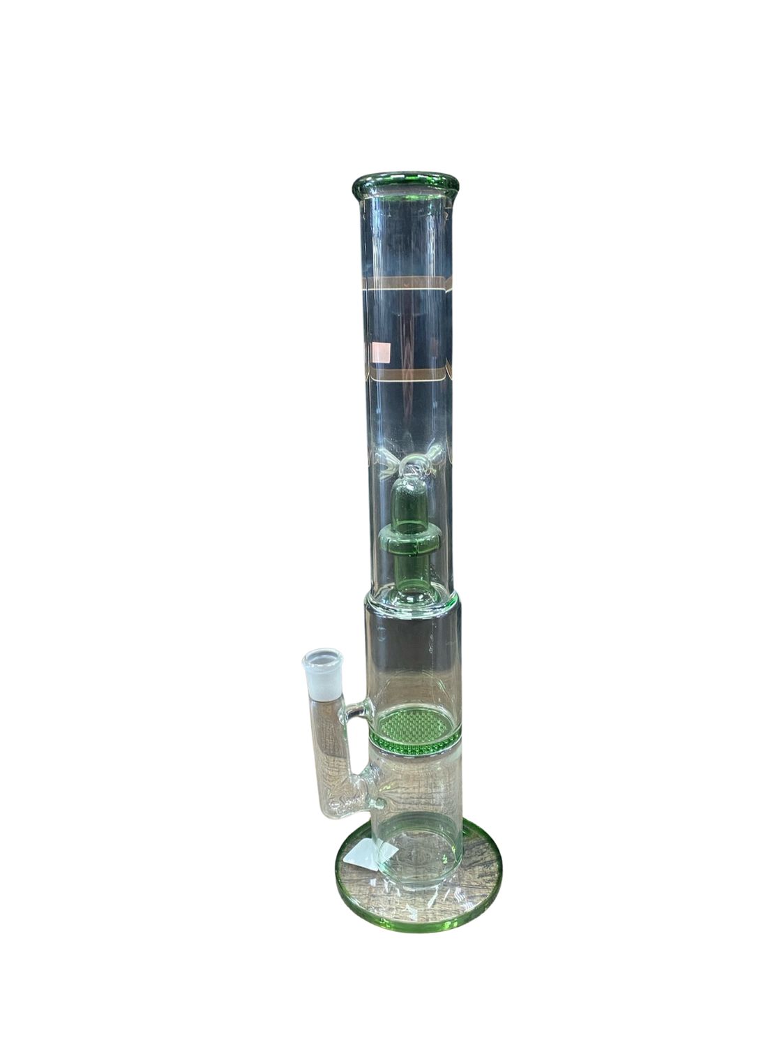 Straight Green Trimmed Double Perc Waterpipe
