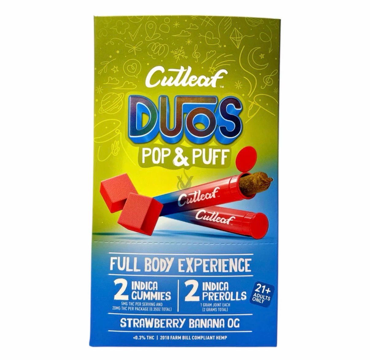 Cutleaf Duos Pop &amp; Puff 2 Gummies &amp; 2 Pre-Rolls, Strain: Strawberry Banana OG