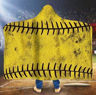 Softball Sports Team Print Soft Fleece Throw Hooded Blanket With Sherpa Lining