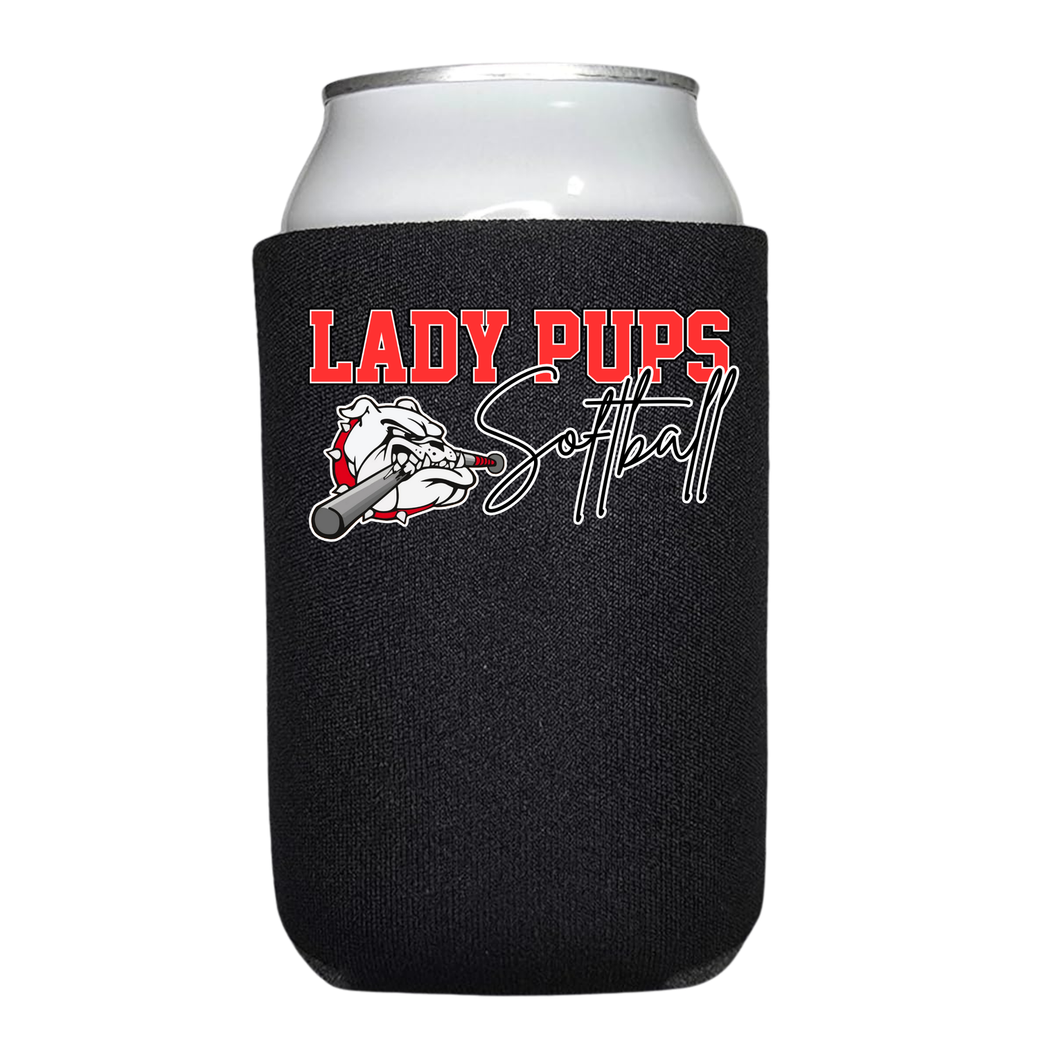 Lady Pups Cursive Koozie