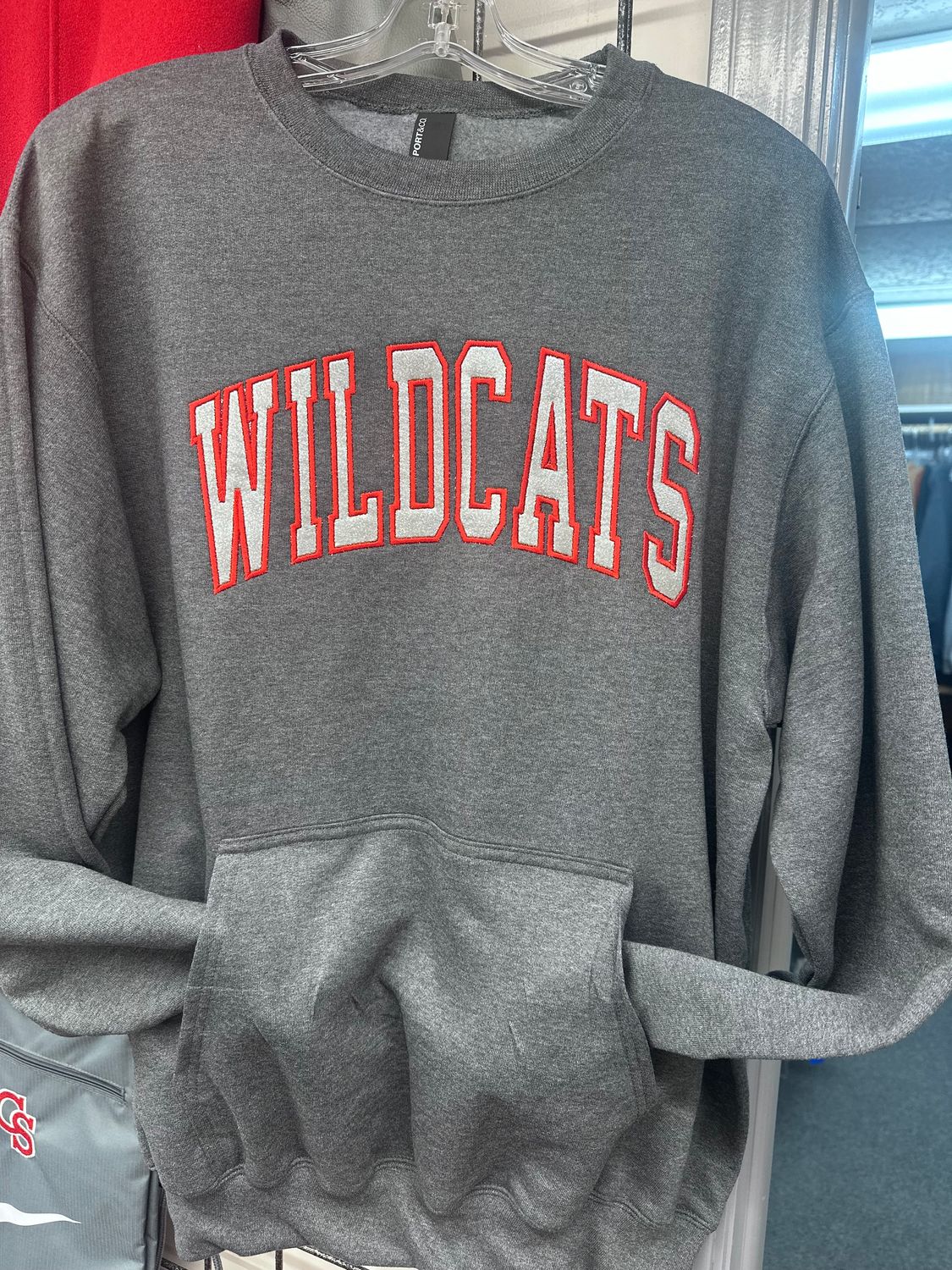 Wildcats Embroidered Glitter Vinyl Crewneck w/ Pocket