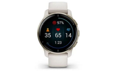 Garmin Venu 2 Plus Smartwatch Cream Gold Stainless Steel Bezel with Ivory Case, Silicone Band