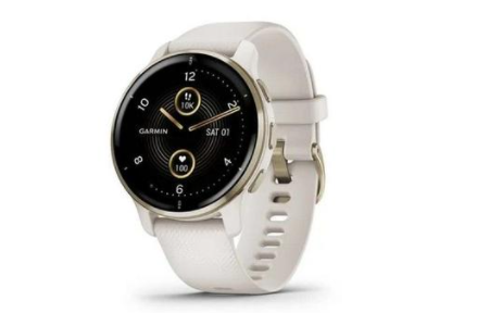 Garmin Venu 2 Plus Smartwatch Cream Gold Stainless Steel Bezel with Ivory Case, Silicone Band