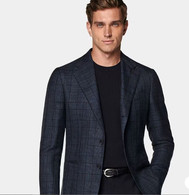 Navy Checked Tailored Fit Havana Blazer
