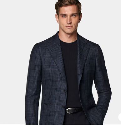 Navy Checked Tailored Fit Havana Blazer