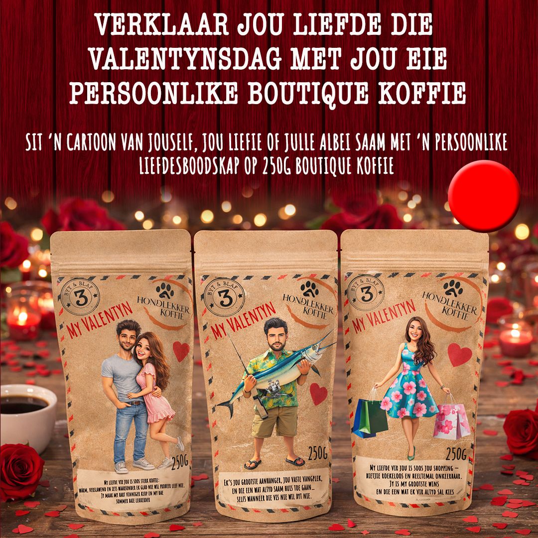 VALENTYNSDAG CARTOON MET KOPPIE, ENAMEL BEKERTJIE OF TUMBLER