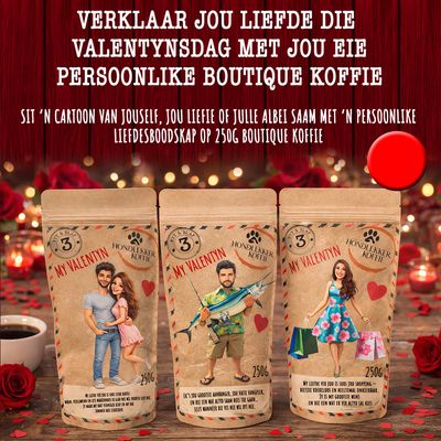 VALENTYNSDAG CARTOON MET KOPPIE, ENAMEL BEKERTJIE OF TUMBLER
