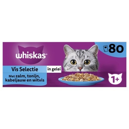 Whiskas 1+ Selectie in gelei maaltijdzakjes multipack 80x85 gr  Vis