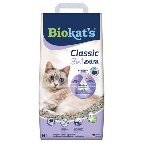 Biokat&#39;s Classic 3in1 extra - 14 L Klontvormend - Parfumvrij - Actieve kool