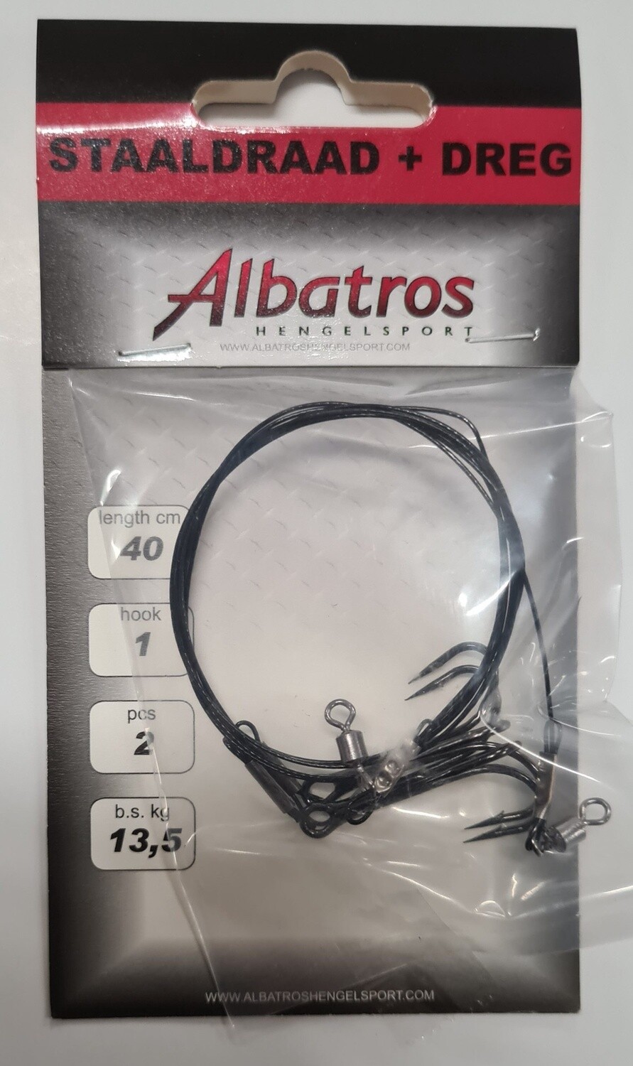 Albatros staaldraad + dreg hook mt 1 - 13.5 Kg - 40 cm 2st